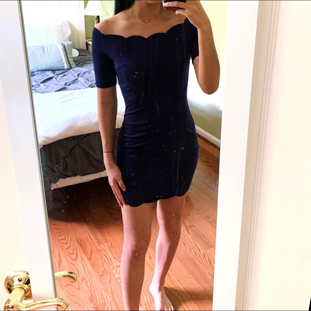 Off the Shoulder Scalloped Mini Dress